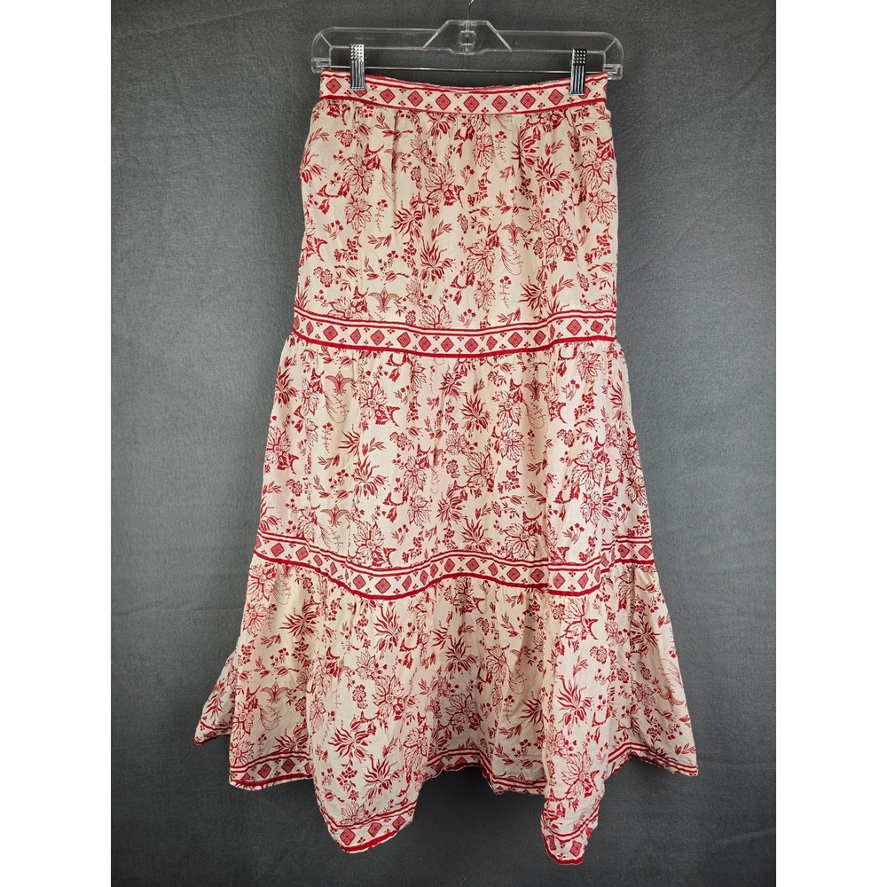 Jopna Floral Tiered Maxi Skirt Women S Red Cream Cotton Boho Cottagecore Peasant